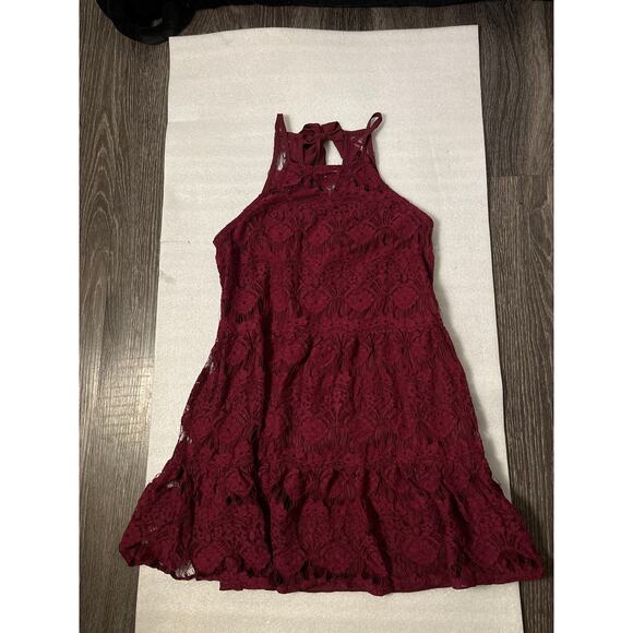 Xtraordinary Lace Maroon Mini Dress M Formal Special Occasion Cocktail Coquette - Picture 5 of 11
